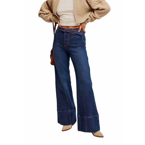 NEW FREE PEOPLE ryla a-line jeans in blue - Picture 1 of 4